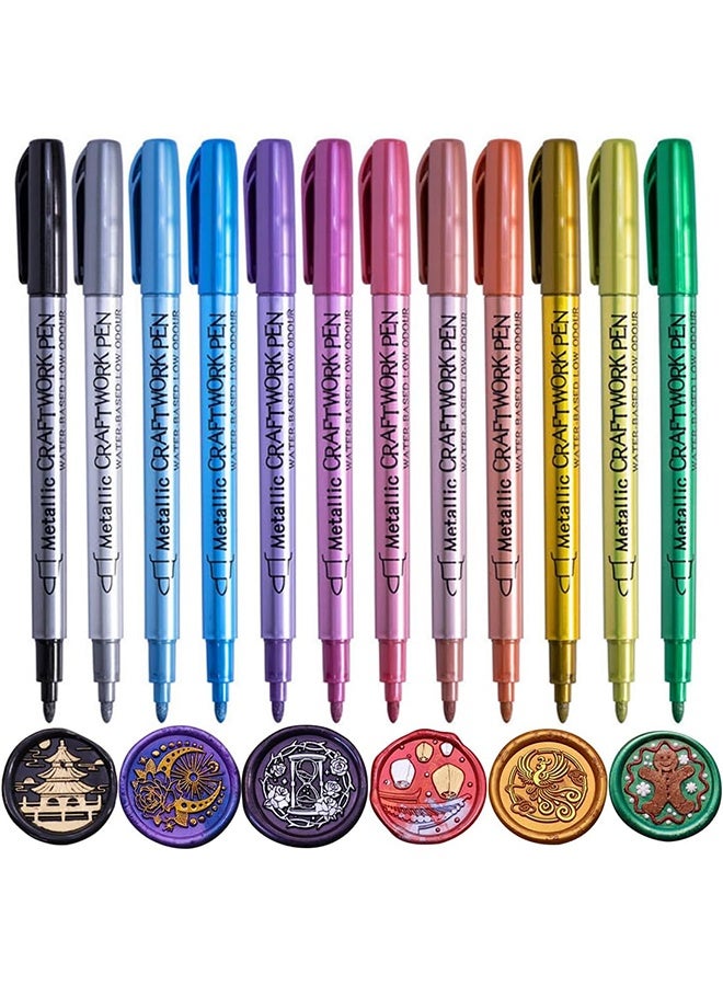 Metallic Acrylic Paint Markers Set 12 Colours Metallic Pens for Colouring Books, Scrapbook Accessories, Gift Card Making, Journaling Supplies, Arts and Crafts Supplies Metallic marker Pens - Image 1