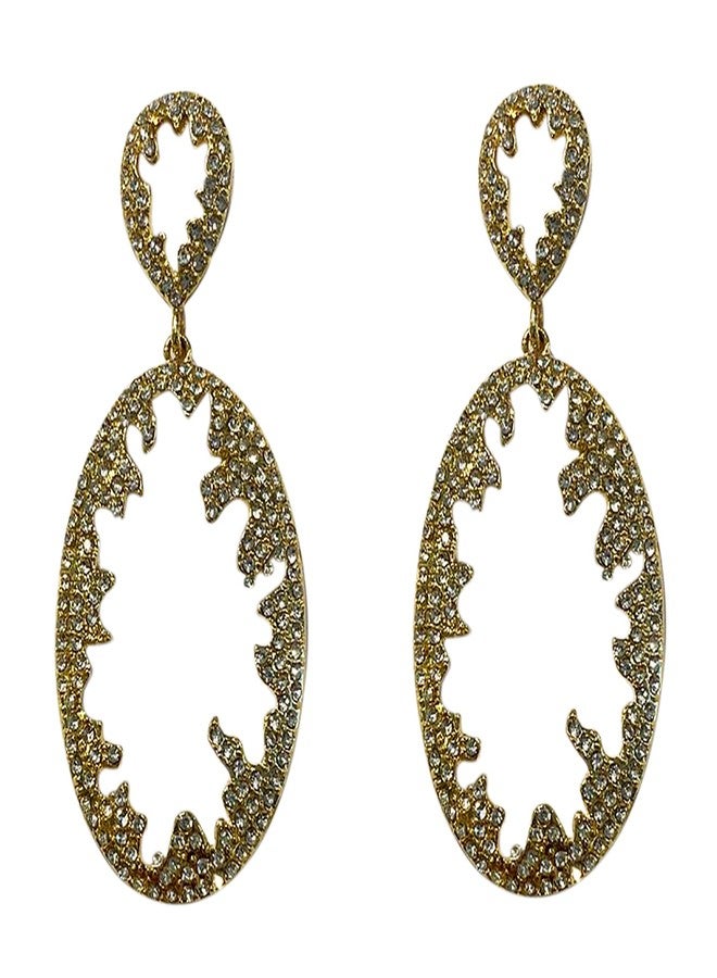 La Belleza Gold Plated White Stone Studded Oval Light Weight Dangler | Earring | Drop Earring for Girls and Women (In Golden Color) - Image 1