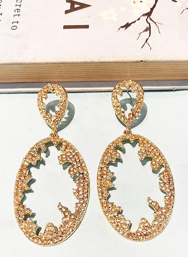 La Belleza Gold Plated White Stone Studded Oval Light Weight Dangler | Earring | Drop Earring for Girls and Women (In Golden Color) - Image 3
