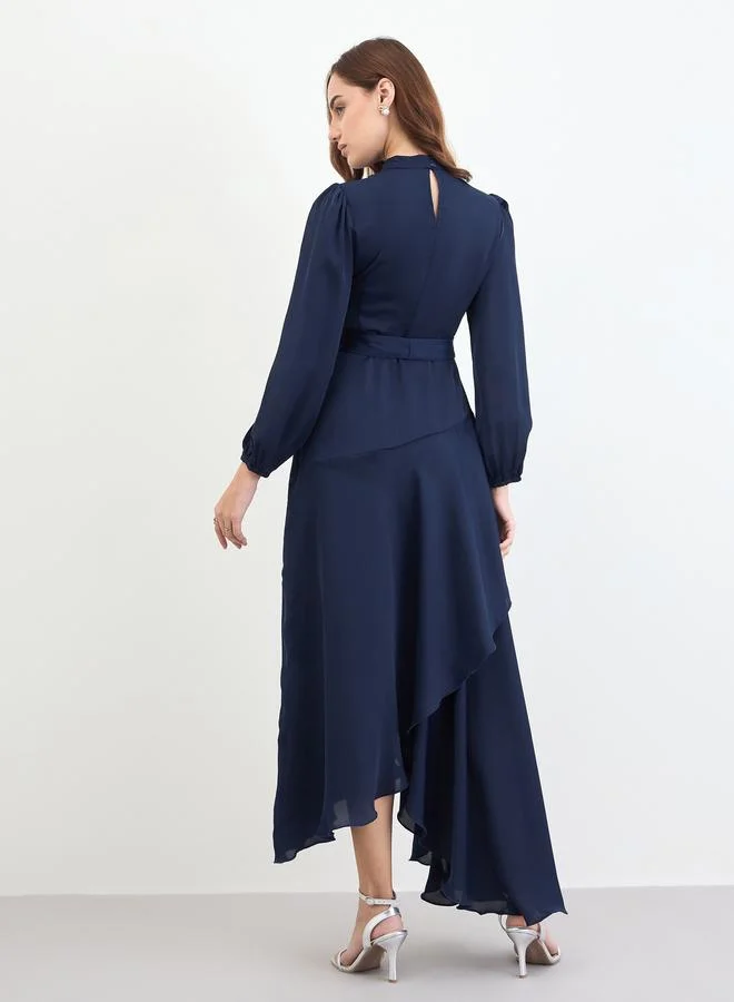 Styli Navy Blue Long Sleeves A-Line Maxi Dress