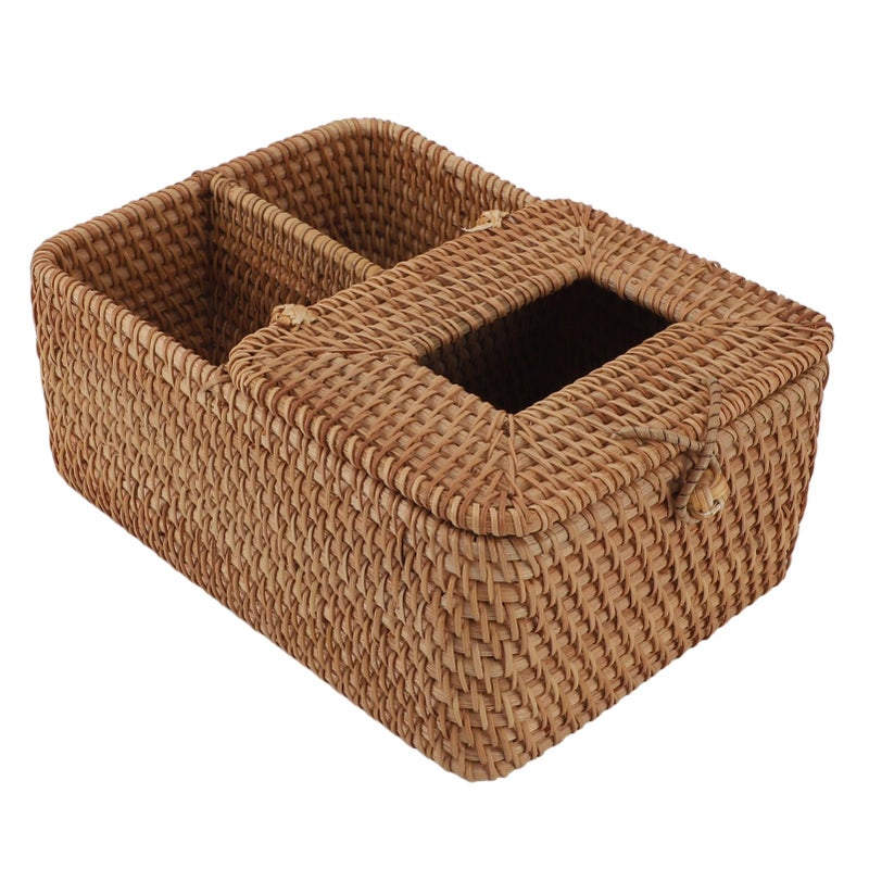 صندوق مناديل من الروطان اليدوي المربع مع غطاء لتزيين المنزل والمطبخ والمكتب وحامل المناديل - Image 5