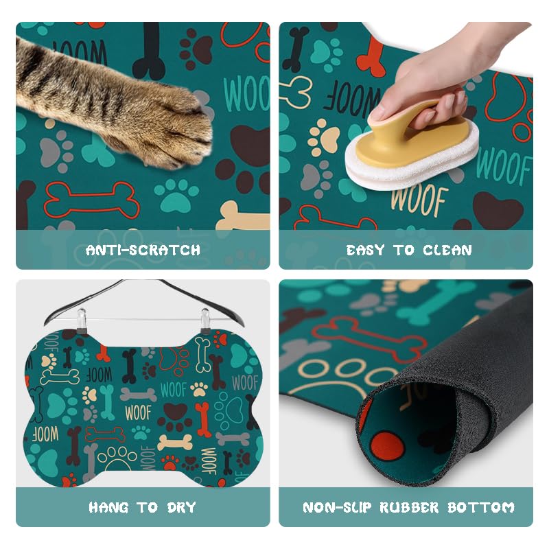 Zoeeya Dog Food Mats for Floors Waterproof, Pet Feeding Absorbent Water Bowl Mat Cat Placemats Green Bone Shape 19 * 12 inch - Image 3
