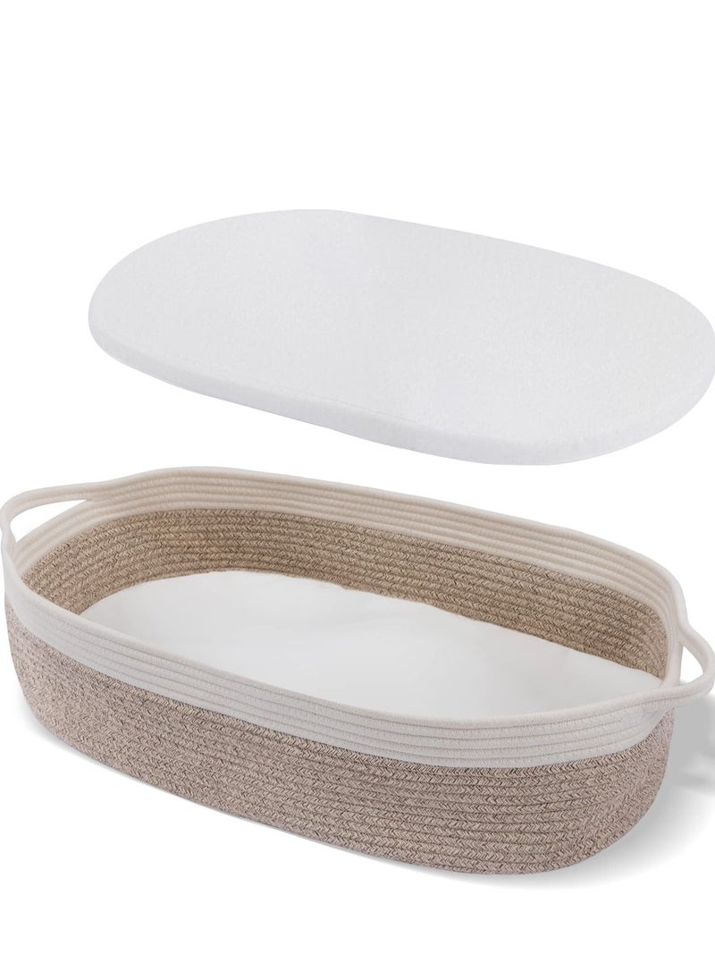 XiuWoo Baby Changing Basket Nursery Decor Cotton Rope Changing Table Topper with Thick Cotton Foam Pad and Removable Waterproof Bamboo Mattress Cover with Removable Cotton Cover Storage Bag Changing Basket  - Image 2