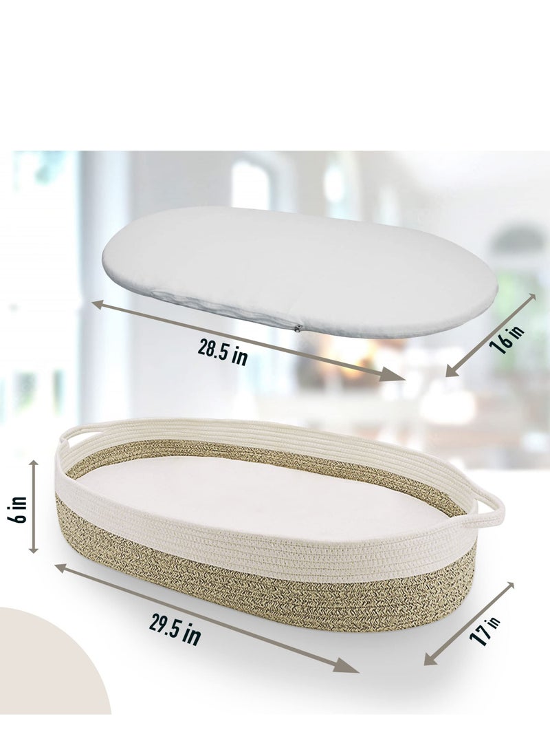 XiuWoo Baby Changing Basket Nursery Decor Cotton Rope Changing Table Topper with Thick Cotton Foam Pad and Removable Waterproof Bamboo Mattress Cover with Removable Cotton Cover Storage Bag Changing Basket  - Image 5