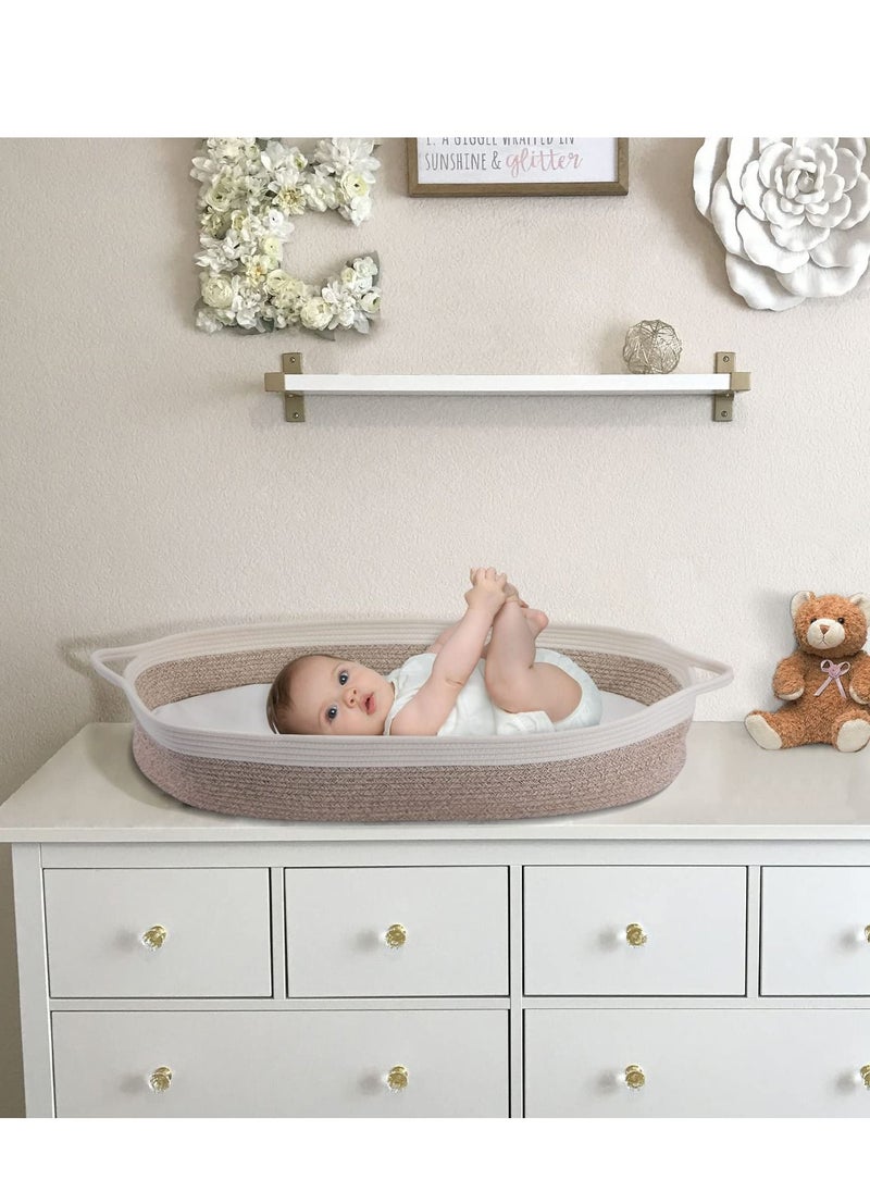 XiuWoo Baby Changing Basket Nursery Decor Cotton Rope Changing Table Topper with Thick Cotton Foam Pad and Removable Waterproof Bamboo Mattress Cover with Removable Cotton Cover Storage Bag Changing Basket  - Image 3