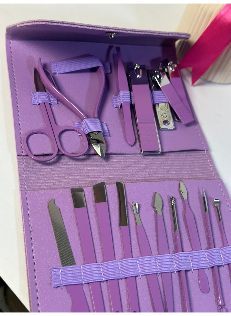[PACK OF 1 ] 16 Pcs Manicure Set Professional Nail Clippers Pedicure Kit, Manicure Kit for Women, Stainless Steel Nail Clipper Tool Kit Grooming Kit with Luxurious Leather Case randoom color - Image 2