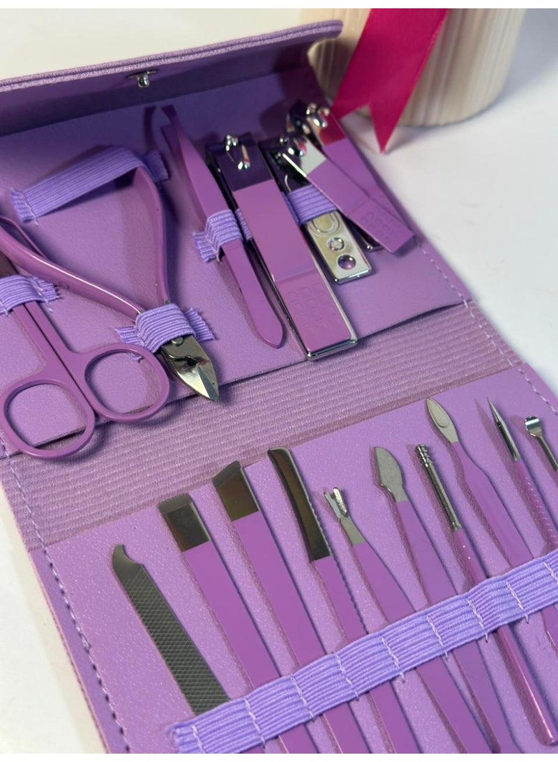 [PACK OF 1 ] 16 Pcs Manicure Set Professional Nail Clippers Pedicure Kit, Manicure Kit for Women, Stainless Steel Nail Clipper Tool Kit Grooming Kit with Luxurious Leather Case randoom color - Image 3