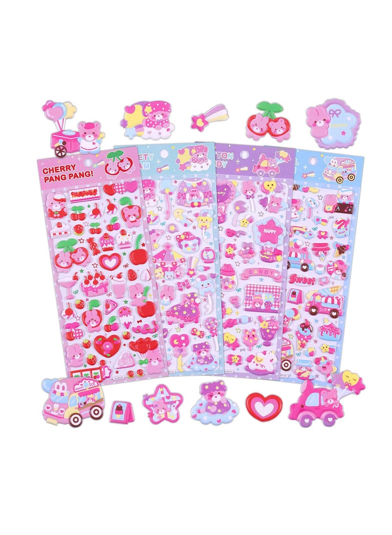 3D Foam Animal Stickers for Kids - 4 Sheets of Waterproof Bear & Heart Decals, Perfect for Water Bottles, Birthday Gifts, Party Supplies & Scrapbooking - Image 1
