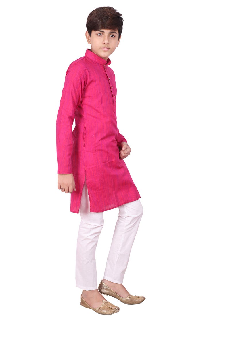 Pro-Ethic Style Developer Indian Cotton Kurta Set For Boys | Traditional Kids Ethnic Wear | Pack of 1 (PINK, S-114) (1-2 Y) - Image 4