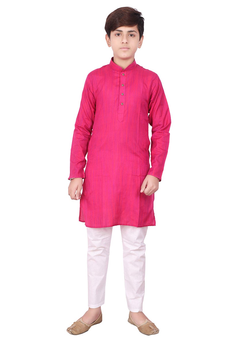 Pro-Ethic Style Developer Indian Cotton Kurta Set For Boys | Traditional Kids Ethnic Wear | Pack of 1 (PINK, S-114) (1-2 Y) - Image 5