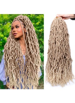 Leeven Leeven 24 Inch Goddess New Faux Locs Crochet Braids 7 Packs Ombre Blonde Prelooped Messy Soft Locs Crochet Hair Distressed Faux Locs Hair for Women 18 StrandsPack 27613 