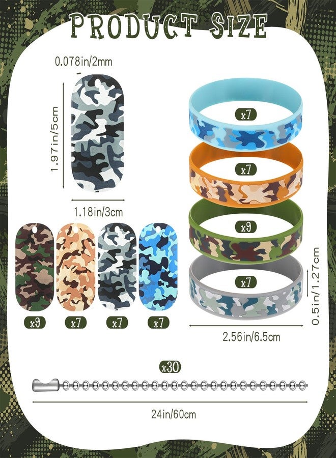 Inbagi 90 Pcs Camouflage Military Dog Tags Set Including 30 Camouflage Acrylic Military Dog Tags 30 Camouflage Rubber Wristbands 30 Steel Chain for Kids Women Men Gifts Birthday Party Supplies - Image 2