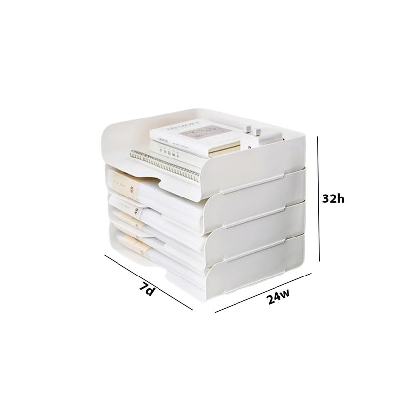 divinezon Plastic Stacable 4-Tier Document Tray, Letter, Books, Magazines, Accessories Storage Rack | White | 32 X 24 X 7 CM, Rectangular - Image 5