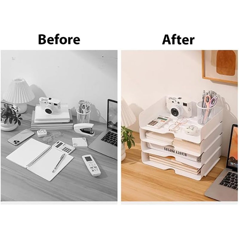 divinezon Plastic Stacable 4-Tier Document Tray, Letter, Books, Magazines, Accessories Storage Rack | White | 32 X 24 X 7 CM, Rectangular - Image 4