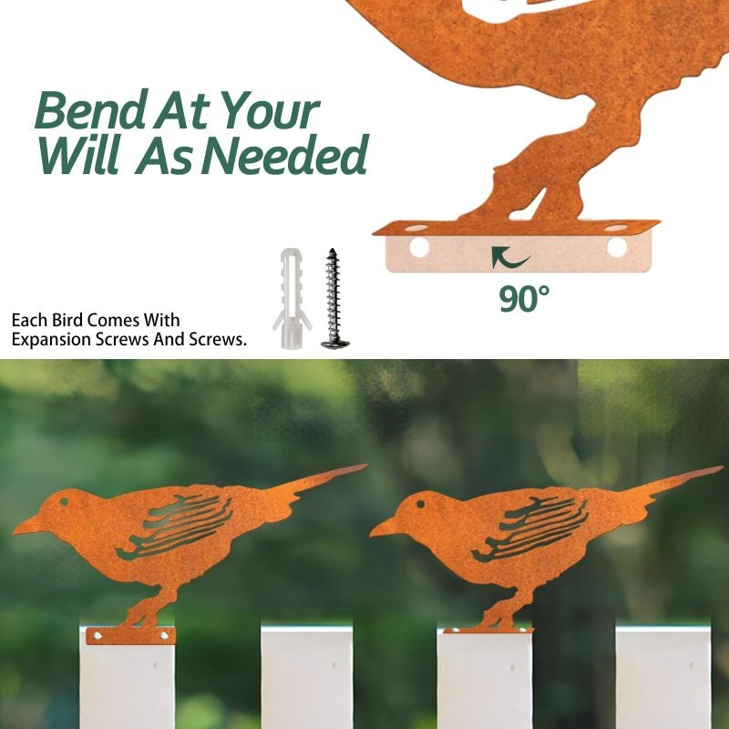 Metal Bird Silhouette: Set Of 5 Gold Handmade Steel Pieces - Rustic Patina Finish, Easy Stable Installation Garden Bird Ornament For Outdoor Patio Yard Decor, Bird Enthusiasts - Image 4