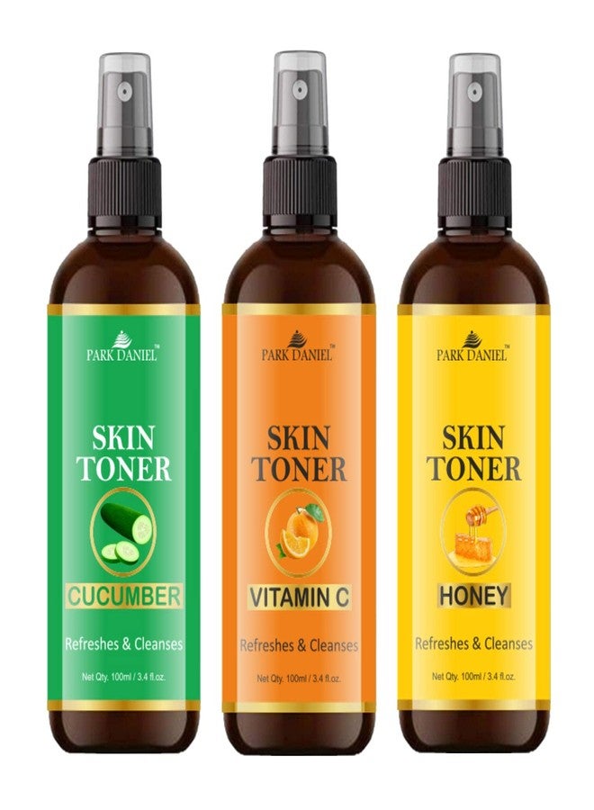 Park Daniel Cucumber, Vitamin C & Honey Skin Toner Combo | 100% Natural Face Toners for Hydrating & Refreshing Skin | Pack of 3 Bottles of 100ml Each (Total 300ml) - Image 1