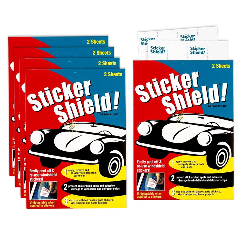 Sticker Shield - Windshield Sticker Applicator, Easy Application & Removal, Reusable, Clear Film, 4" x 6" Sheets (5 Packs, 10 Sheets Total) - Image 1
