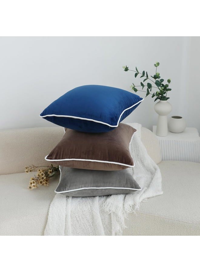LIGICKY Set of 2 Nayy Blue Velvet Lumbar Pillow Covers Modern Minimalist Style Solid Decorative White Rope Edging Soft Rectangle Cushion Cases for Sofa Bedroom Party Décor, 12 x 20 inch - Image 4