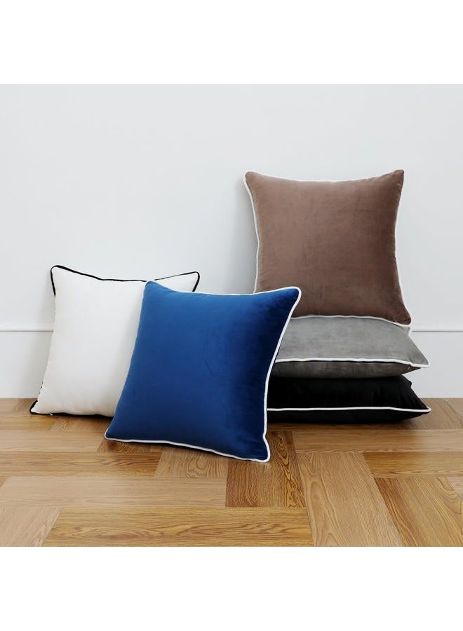LIGICKY Set of 2 Nayy Blue Velvet Lumbar Pillow Covers Modern Minimalist Style Solid Decorative White Rope Edging Soft Rectangle Cushion Cases for Sofa Bedroom Party Décor, 12 x 20 inch - Image 3