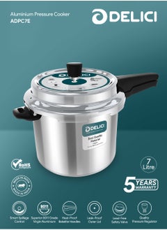 DELICI 7Liters Aluminium Pressure Cooker Dripless 7 Litre – Superior Virgin Aluminium, Food Grade Rubber Gasket, Lead Free Safety Valves, Specially Designed Handle and Quality Pressure Regulator Dripless Pressure Cooker 7 LTR  - Image 2