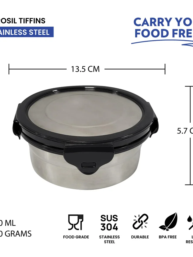 بوروسيل علب غداء مستديرة من الستانلس ستيل بوروسيل  قطع مع حقيبة حمل  مل - أزرق