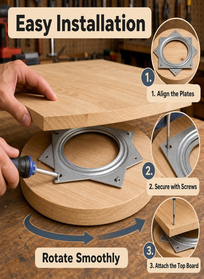 RHBLME 8 Pack Lazy Susan Hardware, 6 Inch Silver Lazy Susan Turntable Bearing 5/16" Thick 500lbs for Turntable, Serving Trays, Kitchen Storage Racks, Craft Table, Rotating Bearing Plate - Image 5
