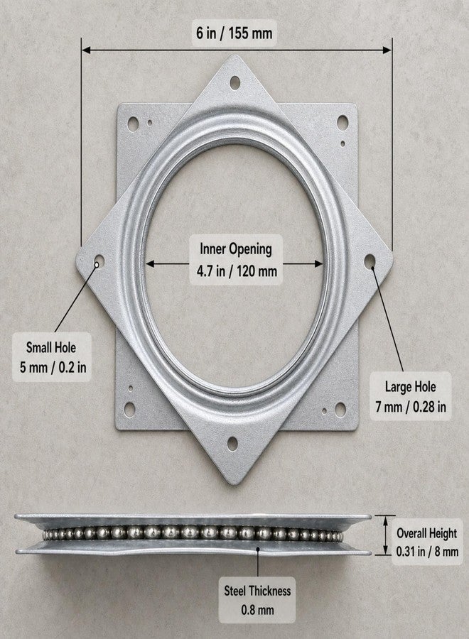 RHBLME 8 Pack Lazy Susan Hardware, 6 Inch Silver Lazy Susan Turntable Bearing 5/16" Thick 500lbs for Turntable, Serving Trays, Kitchen Storage Racks, Craft Table, Rotating Bearing Plate - Image 4