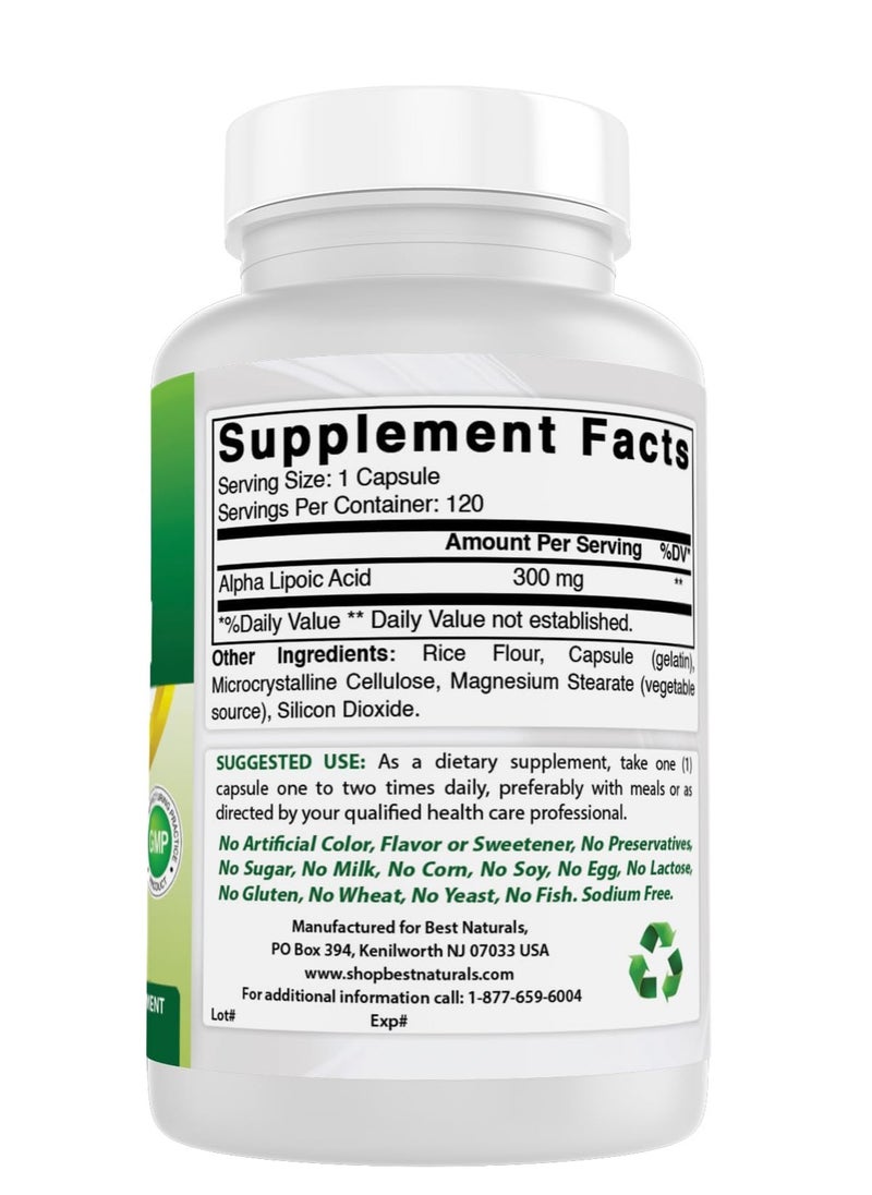 Best Naturals Alpha Lipoic Acid 300 mg 120 Capsules  - Image 2