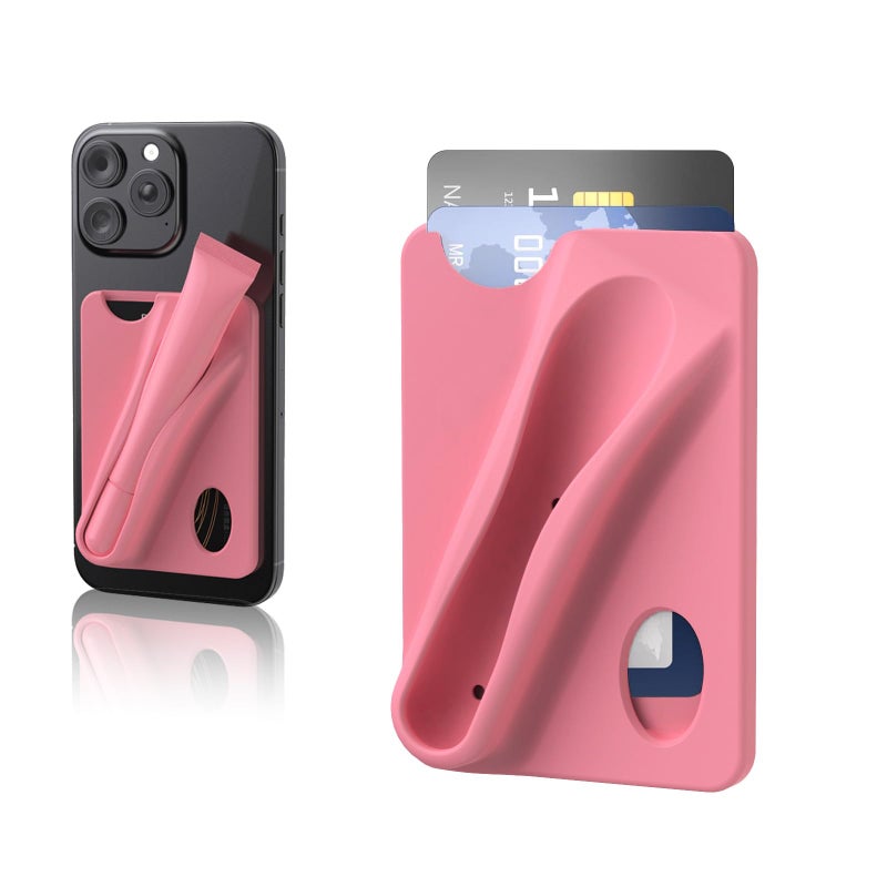 Rookii Lip Gloss Holder Phone Case,Silicone Adhesive Card Holder for Phone with Lipgloss Holder,Cute Phone Case Wallet & Gloss or Lip Balm, for All Smartphones (Pink) - Image 1