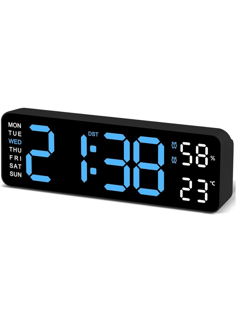 Beauenty Digital Clock, 9 LED Alarm Clock for Bedroom, Bedside Desk Table Clock, Digital Clock with Temperature/DST/Auto-Dimming/Humidity/Snooze-12/24H, for Deep Sleepers Kids Elderly Home Office -Blue - Image 1