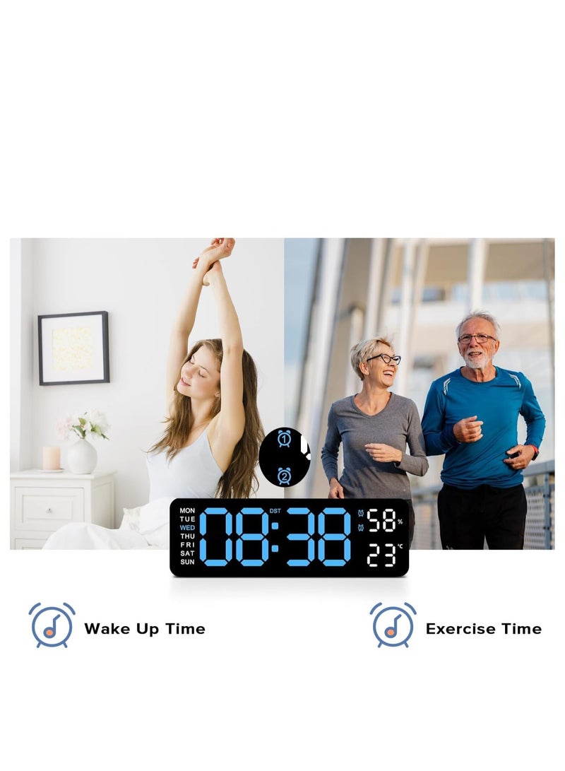 Beauenty Digital Clock, 9 LED Alarm Clock for Bedroom, Bedside Desk Table Clock, Digital Clock with Temperature/DST/Auto-Dimming/Humidity/Snooze-12/24H, for Deep Sleepers Kids Elderly Home Office -Blue - Image 2