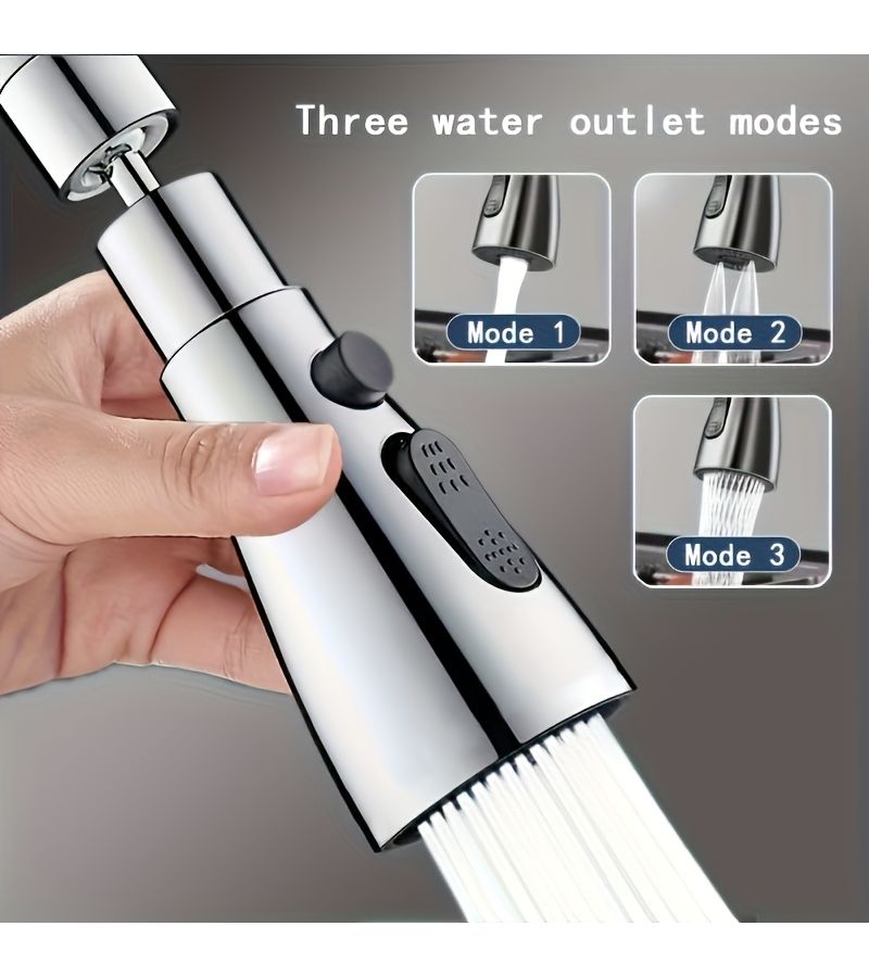 Silvery Multi Function Kitchen Faucet Aerator Universal Swivel Water Saving Splash Proof - Image 1
