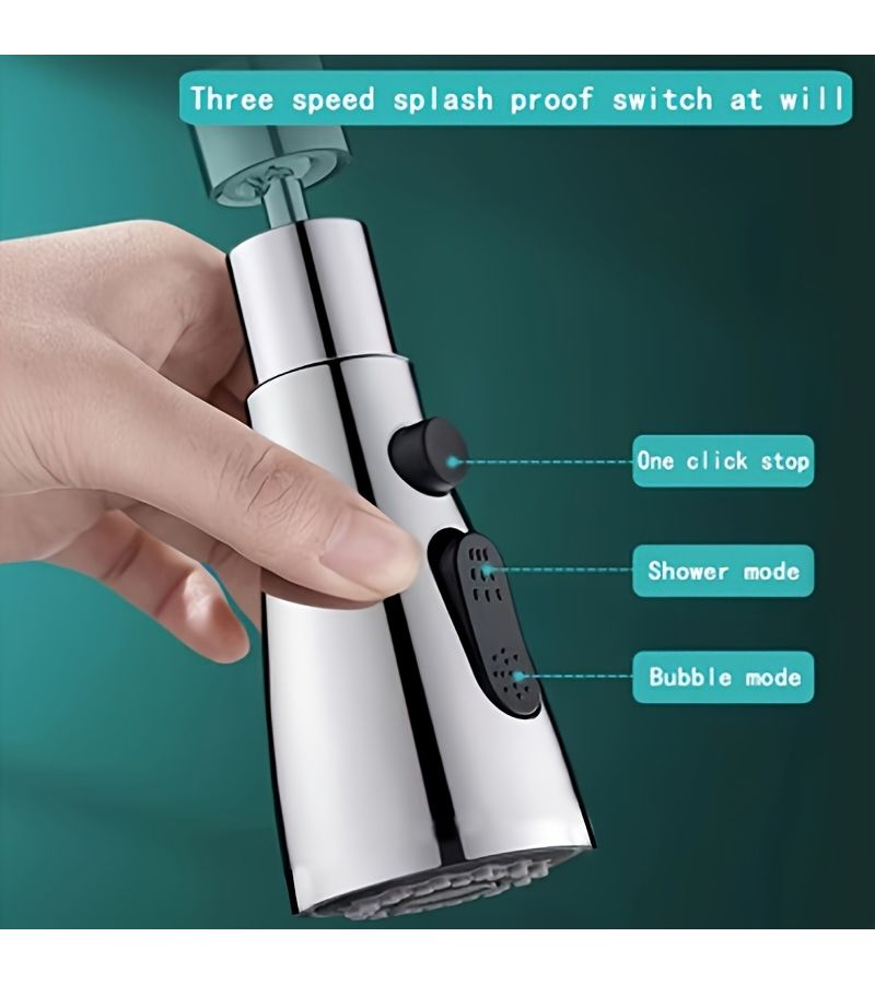 Silvery Multi Function Kitchen Faucet Aerator Universal Swivel Water Saving Splash Proof - Image 5