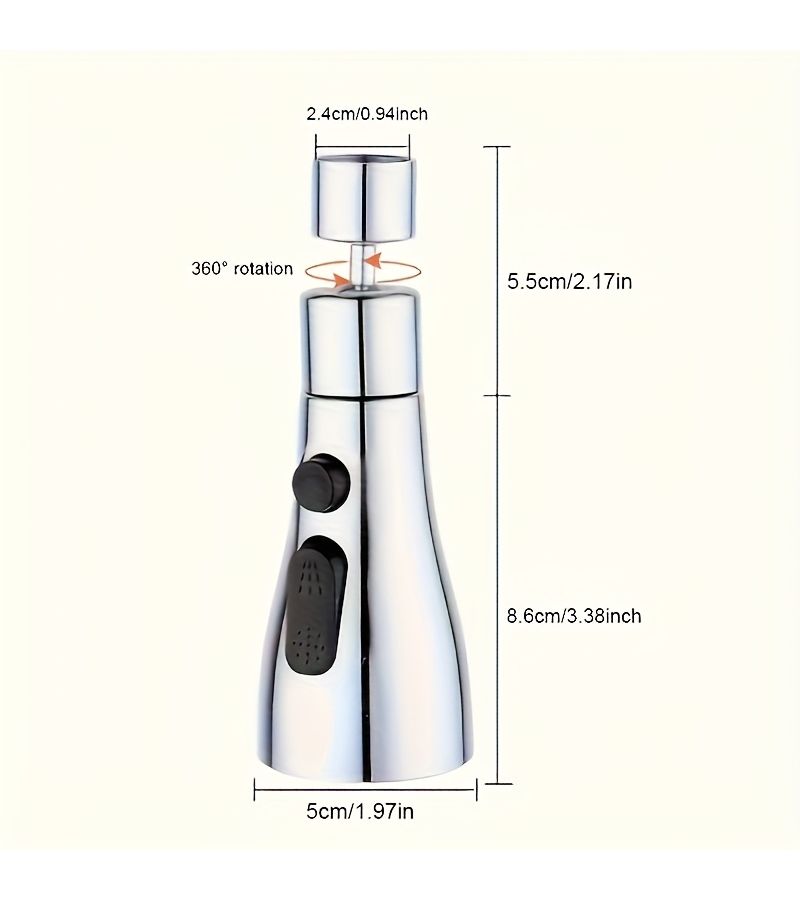 Silvery Multi Function Kitchen Faucet Aerator Universal Swivel Water Saving Splash Proof - Image 3