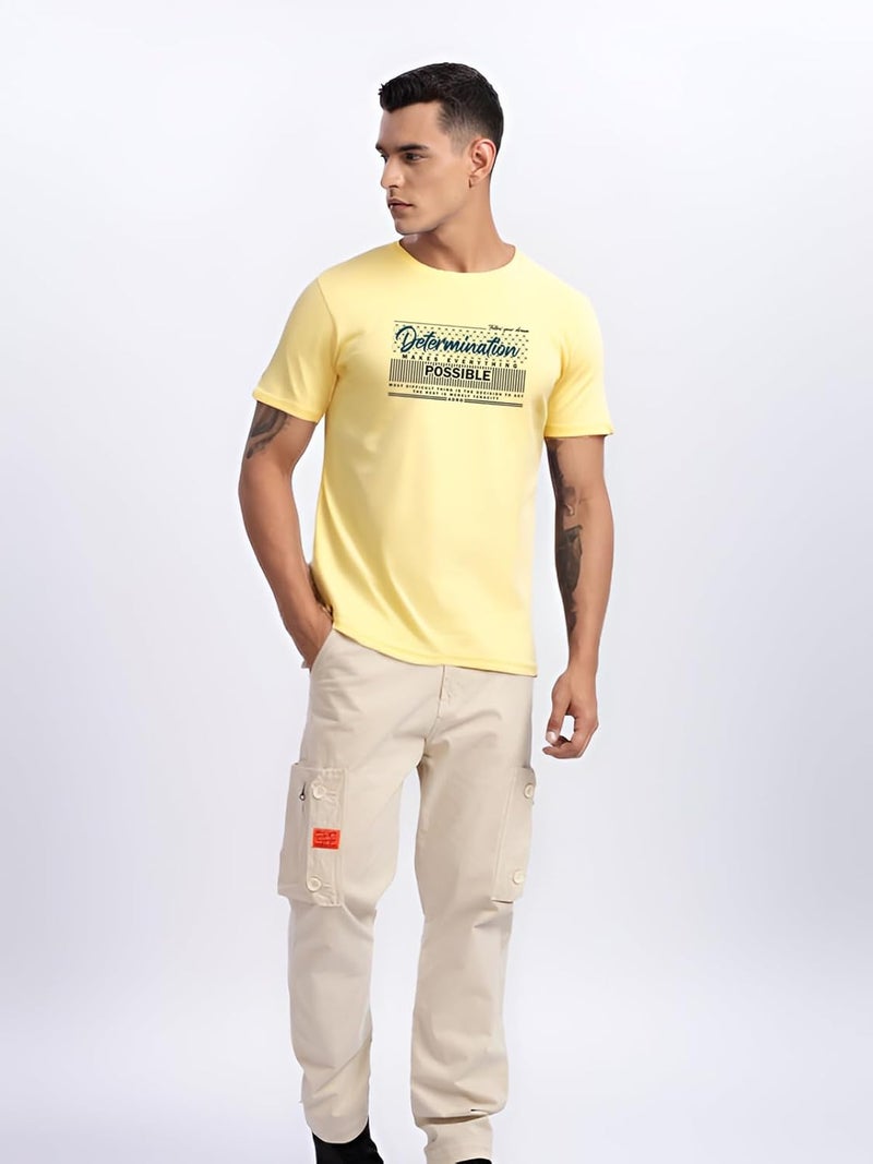 ADRO Men's Printed T-Shirt in Light Yellow - Premium Lycra Cotton Regular Fit - Image 5
