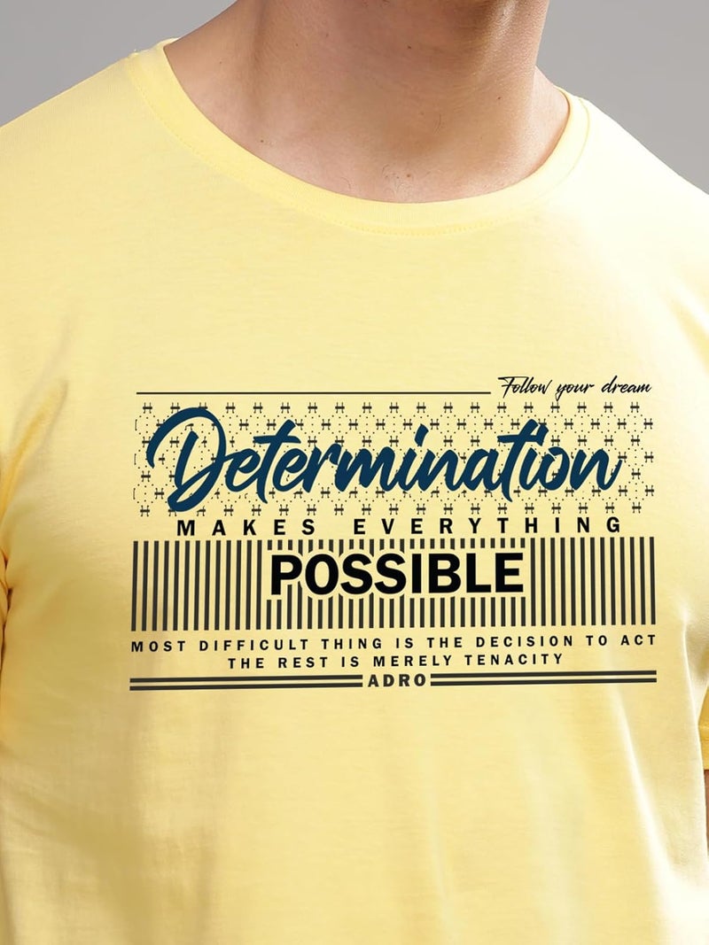 ADRO Men's Printed T-Shirt in Light Yellow - Premium Lycra Cotton Regular Fit - Image 3