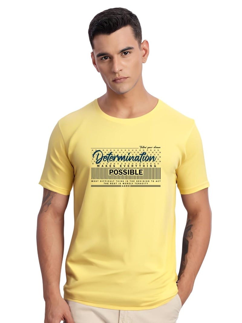 ADRO Men's Printed T-Shirt in Light Yellow - Premium Lycra Cotton Regular Fit - Image 1