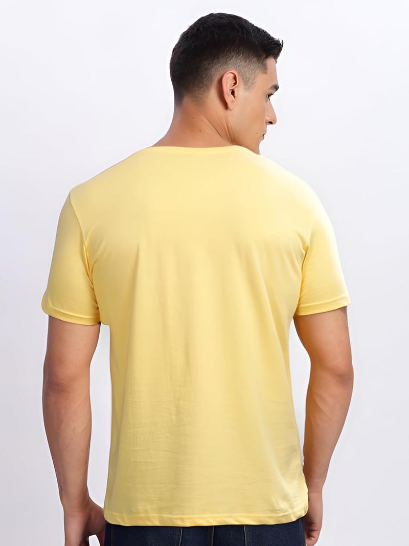 ADRO Men's Printed T-Shirt in Light Yellow - Premium Lycra Cotton Regular Fit - Image 2