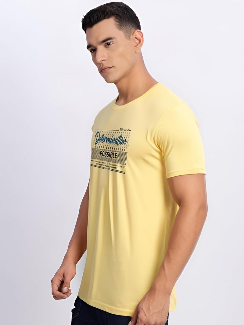 ADRO Men's Printed T-Shirt in Light Yellow - Premium Lycra Cotton Regular Fit - Image 4