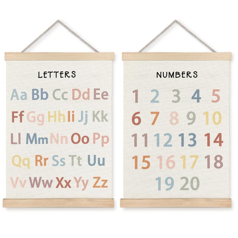 Supwhd Classroom Wall Decor, Numbers and Alphabet Educational Wall Art Poster, Alphabet ABC Numbers from 1 to 20 Poster Wall Decor for Toddler Kids Room Playroom Classroom, 12x16 Set of 2 - Image 1