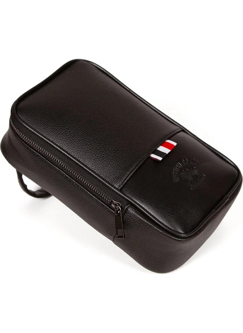 Avca Av A Dos Men's Black Leather Shaving Travel Cosmetic Portfolio Care Hand Bag Daily Clutch