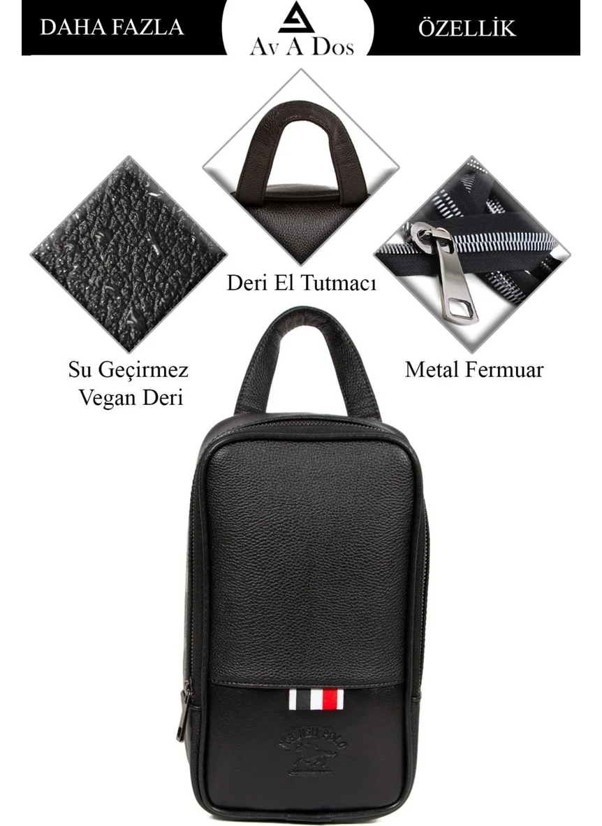 Avca Av A Dos Men's Black Leather Shaving Travel Cosmetic Portfolio Care Hand Bag Daily Clutch