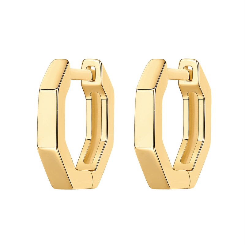 PAVOI 14K Yellow Gold Plated 925 Sterling Silver Post Geometric Huggie Earring | Small Hoop Earrings | Ear Huggies For Women - Image 3
