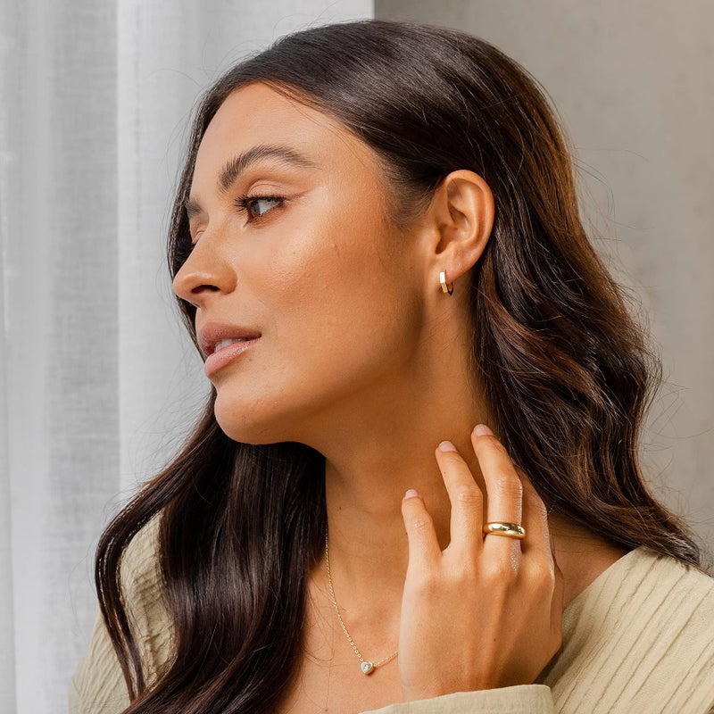 PAVOI 14K Yellow Gold Plated 925 Sterling Silver Post Geometric Huggie Earring | Small Hoop Earrings | Ear Huggies For Women - Image 4