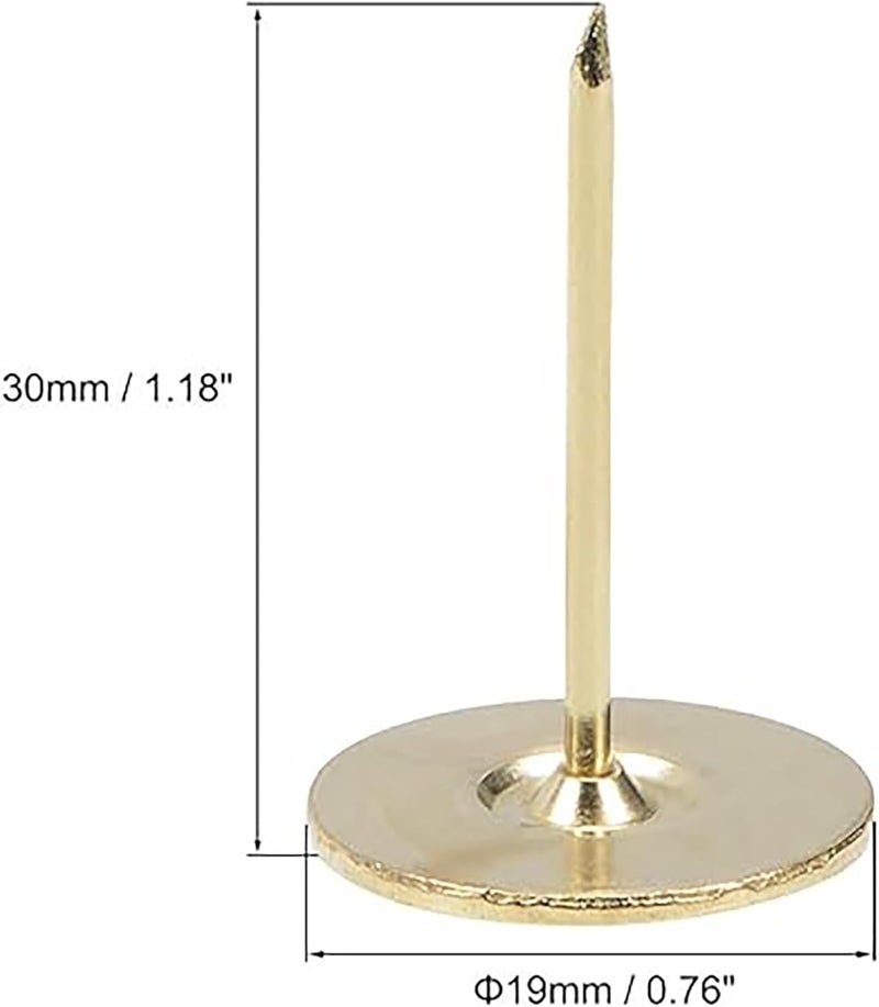 TOP-VIGOR 20pcs Gold Flat Head Upholstery Tacks, Heavy Duty Push Pins, 19 x 30mm Decorative Thumb Tacks for Wall, Cork Board, Furniture and Notice Board - Image 2