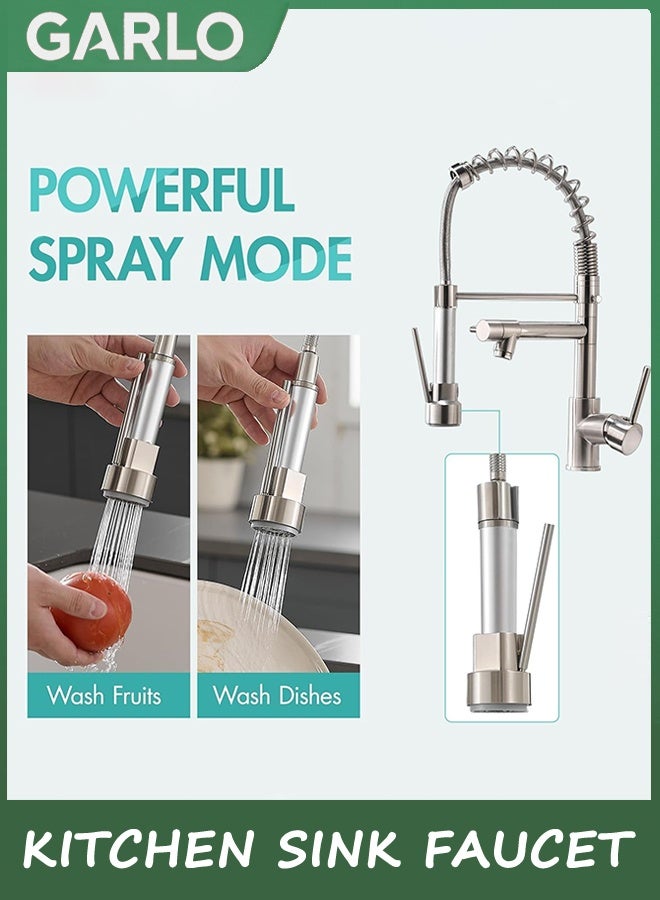 جارلو صنبور حوض المطبخ المعاصر,مقبض واحد صنبورات المطبخ من الفولاذ المقاوم للصدأ مع سحب الرذاذ,تم تكوين النيكل المفرشة مع أنابيب مدخل المياه 60 سم - Image 2
