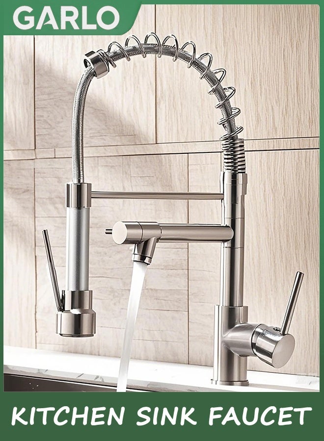 جارلو صنبور حوض المطبخ المعاصر,مقبض واحد صنبورات المطبخ من الفولاذ المقاوم للصدأ مع سحب الرذاذ,تم تكوين النيكل المفرشة مع أنابيب مدخل المياه 60 سم - Image 1