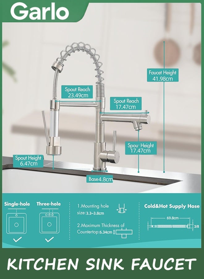 جارلو صنبور حوض المطبخ المعاصر,مقبض واحد صنبورات المطبخ من الفولاذ المقاوم للصدأ مع سحب الرذاذ,تم تكوين النيكل المفرشة مع أنابيب مدخل المياه 60 سم - Image 3