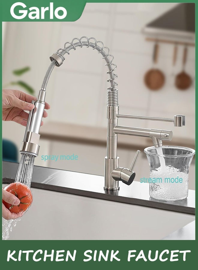 جارلو صنبور حوض المطبخ المعاصر,مقبض واحد صنبورات المطبخ من الفولاذ المقاوم للصدأ مع سحب الرذاذ,تم تكوين النيكل المفرشة مع أنابيب مدخل المياه 60 سم - Image 4