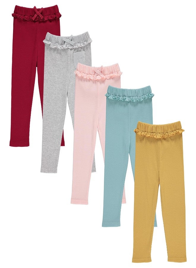 Cudlie 5-Pack Baby Girls Joggers - Lounge Pants, Active Sweatpants Sweats - Ruffled Joggers for Girls, 6-9 Months - Image 1